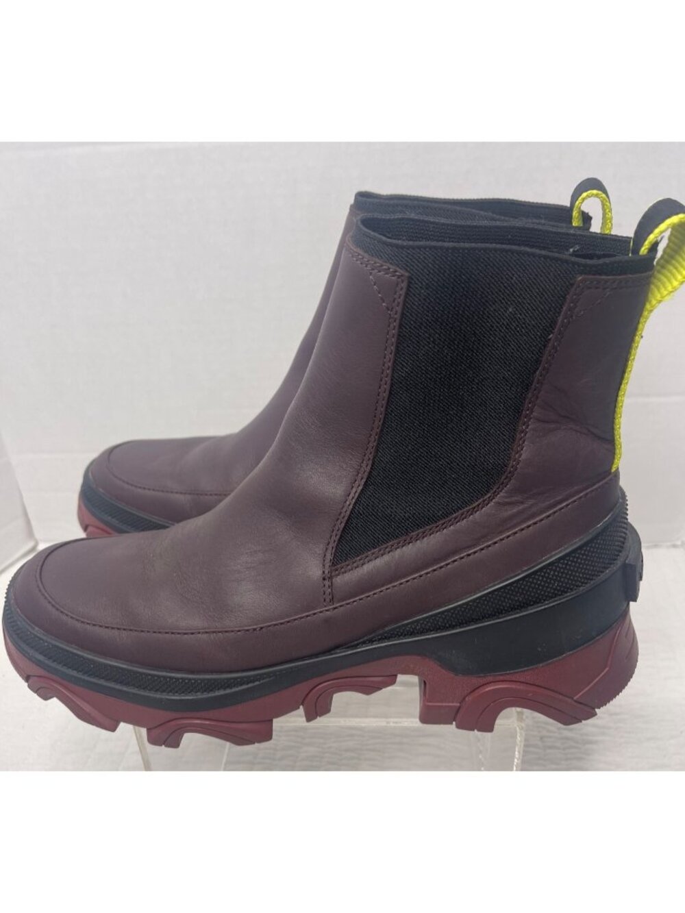 Sorel Womens Brex Chelsea Leather Ankle Booties 8 Maroon Brown Black Pull-On - Picture 2 of 10